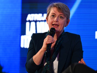 Yvette Cooper, UK Minister of the Interior, participates in the Atreju event, the Brothers of Italy party, at the Circus Maximus in Rome, It...