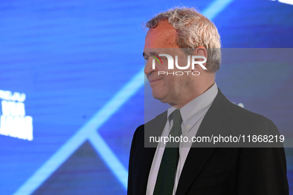 Enrico Mentana, Director of TG LA7, participates in the Atreju event, the Brothers of Italy party, at the Circus Maximus in Rome, Italy, on...