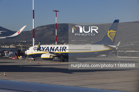 Ryanair Boeing 737-800 aircraft spotted parked at Athens International Airport ATH serving the Greek capital. The Boeing 737 passenger airpl...