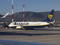 Ryanair Boeing 737-800 aircraft spotted parked at Athens International Airport ATH serving the Greek capital. The Boeing 737 passenger airpl...