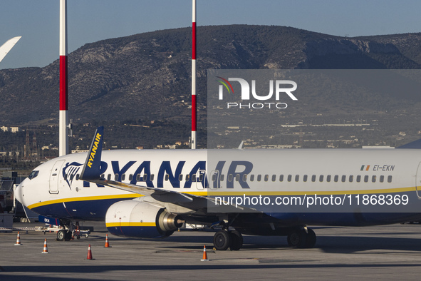 Ryanair Boeing 737-800 aircraft spotted parked at Athens International Airport ATH serving the Greek capital. The Boeing 737 passenger airpl...