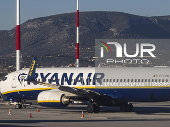 Ryanair Boeing 737-800 aircraft spotted parked at Athens International Airport ATH serving the Greek capital. The Boeing 737 passenger airpl...