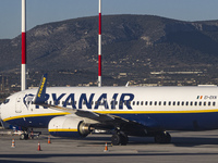 Ryanair Boeing 737-800 aircraft spotted parked at Athens International Airport ATH serving the Greek capital. The Boeing 737 passenger airpl...