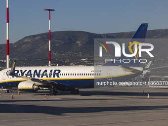 Ryanair Boeing 737-800 aircraft spotted parked at Athens International Airport ATH serving the Greek capital. The Boeing 737 passenger airpl...