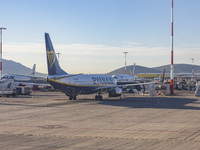 Ryanair Boeing 737-800 aircraft spotted parked at Athens International Airport ATH serving the Greek capital. The Boeing 737 passenger airpl...