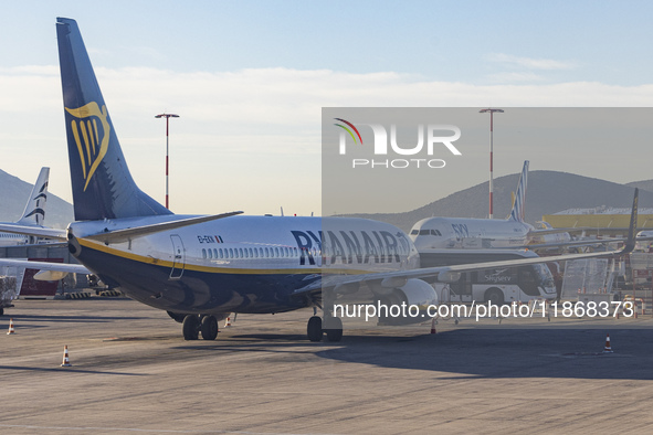 Ryanair Boeing 737-800 aircraft spotted parked at Athens International Airport ATH serving the Greek capital. The Boeing 737 passenger airpl...