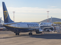 Ryanair Boeing 737-800 aircraft spotted parked at Athens International Airport ATH serving the Greek capital. The Boeing 737 passenger airpl...