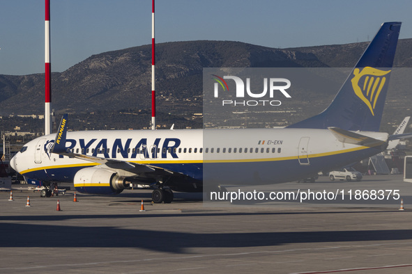 Ryanair Boeing 737-800 aircraft spotted parked at Athens International Airport ATH serving the Greek capital. The Boeing 737 passenger airpl...