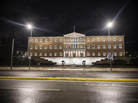 Night view of the Greek Parliament building officially known as The Parliament of the Hellenes or the Hellenic Parliament next to Syntagma S...