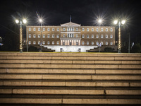 Night view of the Greek Parliament building officially known as The Parliament of the Hellenes or the Hellenic Parliament next to Syntagma S...