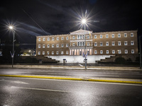 Night view of the Greek Parliament building officially known as The Parliament of the Hellenes or the Hellenic Parliament next to Syntagma S...