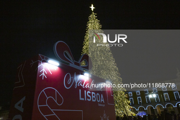 The Christmas lights at Praca do Comercio in Lisbon, Portugal, on December 14, 2024, are officially inaugurated on November 23, continuing t...