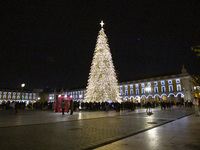 In Lisbon, Portugal, on December 14, 2024, a general view of the Christmas lights at Praca do Comercio is seen. The Christmas lights in Lisb...