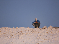 Labourers work at the ''White Mountain'' limestone extraction quarry site near Minya, Egypt, on December 14, 2024. Covered in fine white dus...