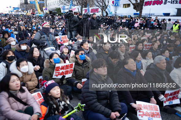 Approximately 2 million citizens gather in Yeouido, Seoul, South Korea, on December 14, 2024, calling for the impeachment of President Yoon...