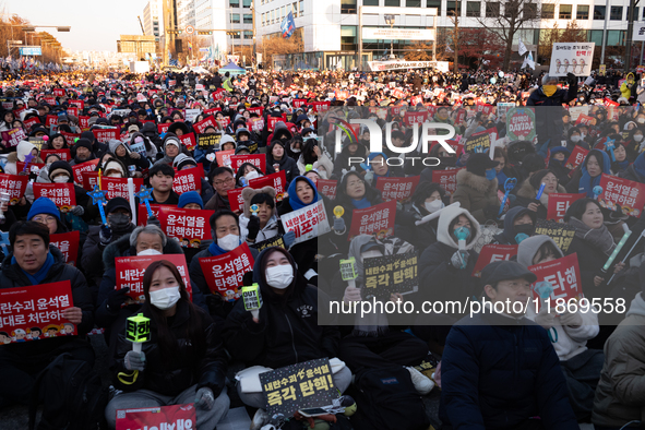 Approximately 2 million citizens gather in Yeouido, Seoul, South Korea, on December 14, 2024, calling for the impeachment of President Yoon...