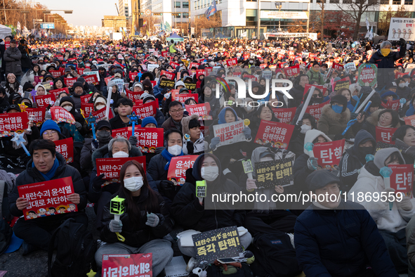 Approximately 2 million citizens gather in Yeouido, Seoul, South Korea, on December 14, 2024, calling for the impeachment of President Yoon...