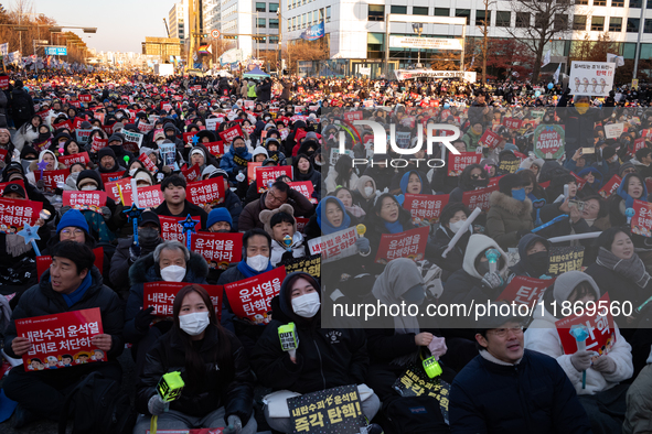 Approximately 2 million citizens gather in Yeouido, Seoul, South Korea, on December 14, 2024, calling for the impeachment of President Yoon...