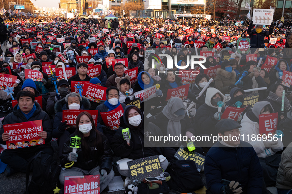 Approximately 2 million citizens gather in Yeouido, Seoul, South Korea, on December 14, 2024, calling for the impeachment of President Yoon...