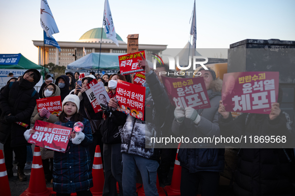 Approximately 2 million citizens gather in Yeouido, Seoul, South Korea, on December 14, 2024, calling for the impeachment of President Yoon...