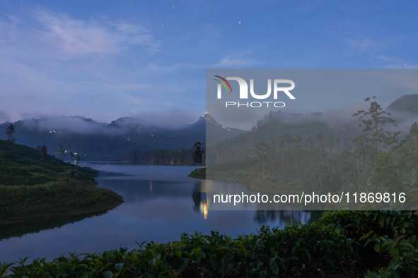 Lights illuminate the Adams Peak (Sri Pada) mountain during the season in Maskeliya, Sri Lanka, on December 14, 2024. It is well known for t...