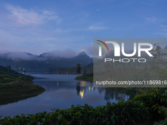 Lights illuminate the Adams Peak (Sri Pada) mountain during the season in Maskeliya, Sri Lanka, on December 14, 2024. It is well known for t...