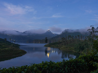 Lights illuminate the Adams Peak (Sri Pada) mountain during the season in Maskeliya, Sri Lanka, on December 14, 2024. It is well known for t...