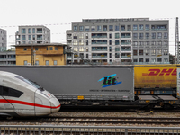 A Deutsche Bahn Intercity-Express (ICE) train passes through Munich Laim station in Bavaria, Germany, on December 14, 2024. The high-speed t...