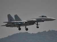 The Navy's J-15T carrier-based aircraft conducts a flight demonstration at the 2024 China Air Show in Zhuhai, Guangdong Province, China, on...