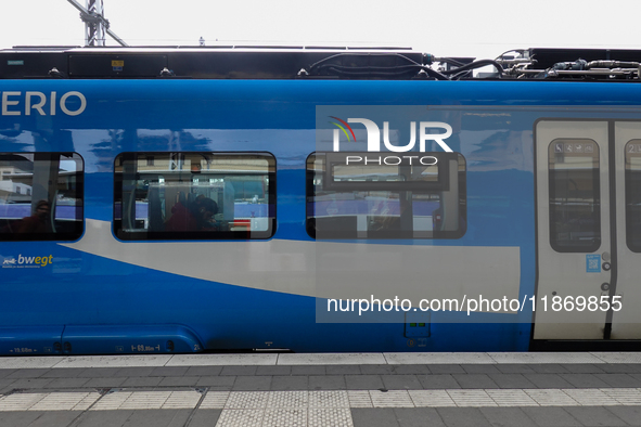 An Arverio train is at Augsburg Central Station in Bavaria, Germany, on December 14, 2024. 