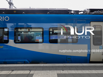 An Arverio train is at Augsburg Central Station in Bavaria, Germany, on December 14, 2024. (