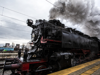 A steam locomotive, manufactured in Poland in 1931, is part of the Christmas attraction train of the Bulgarian State Railways at Central Rai...