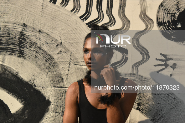 A participant attends the Rainbow Pride Walk, an event promoting gay, lesbian, bisexual, and transgender rights, in Kolkata, India, on Decem...