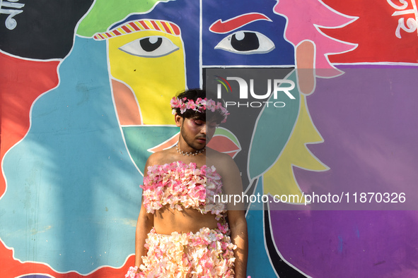 A participant attends the Rainbow Pride Walk, an event promoting gay, lesbian, bisexual, and transgender rights, in Kolkata, India, on Decem...