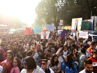 Participants attend the Rainbow Pride Walk, an event promoting gay, lesbian, bisexual, and transgender rights, in Kolkata, India, on Decembe...