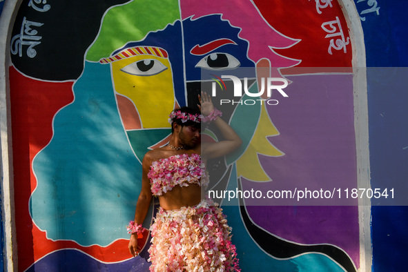 Participants from the LGBTQ+ community are seen dressed in various attire during the annual pride walk in Kolkata, India, on December 15, 20...