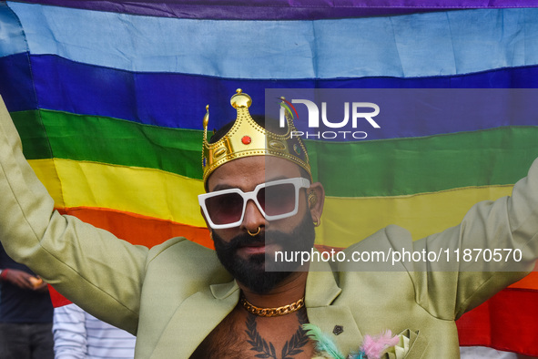 Participants from the LGBTQ+ community are seen dressed in various attire during the annual pride walk in Kolkata, India, on December 15, 20...