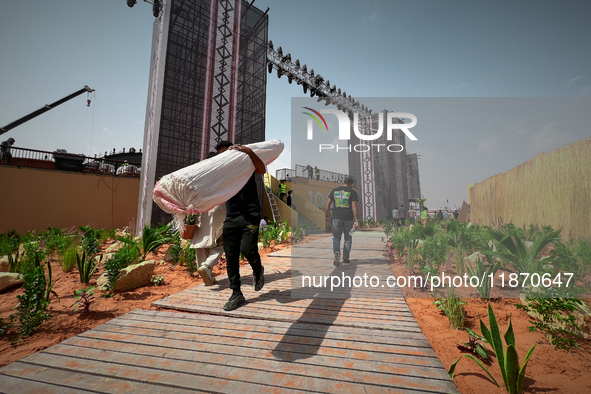 A migrant worker is seen at a construction site near Riyadh, Saudi Arabia on 03 March, 2024. 