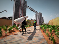 A migrant worker is seen at a construction site near Riyadh, Saudi Arabia on 03 March, 2024. (