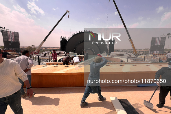 Migrant workers are seen at a construction site near Riyadh, Saudi Arabia on 03 March, 2024. 