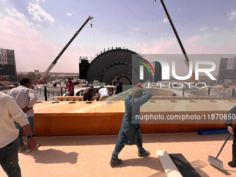 Migrant workers are seen at a construction site near Riyadh, Saudi Arabia on 03 March, 2024. (