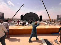 Migrant workers are seen at a construction site near Riyadh, Saudi Arabia on 03 March, 2024. (