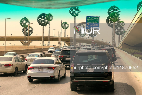 Cars are seen on a highway on 03 Mary, 2024 near Riyadh, Saudi Arabia. 