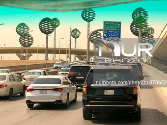 Cars are seen on a highway on 03 Mary, 2024 near Riyadh, Saudi Arabia. (