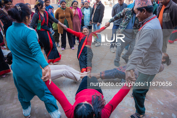 Local residents play a traditional Newari game in Bhaktapur, Nepal, on Sunday. 