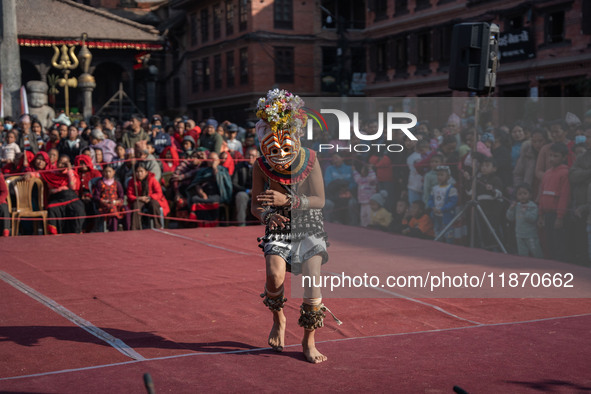 Masked dancers perform a traditional Newari dance during the Bhaktapur Mahotsav (Bhaktapur Street Festival) in Bhaktapur, Nepal, on Sunday. 