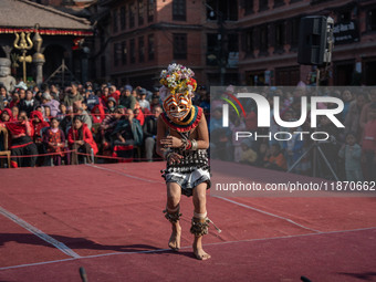 Masked dancers perform a traditional Newari dance during the Bhaktapur Mahotsav (Bhaktapur Street Festival) in Bhaktapur, Nepal, on Sunday....