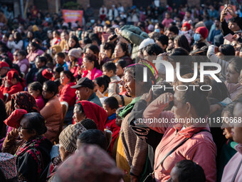 The crowd watches various performances during the Bhaktapur Mahotsav (Bhaktapur Street Festival) in Bhaktapur, Nepal, on Sunday. (