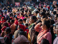 The crowd watches various performances during the Bhaktapur Mahotsav (Bhaktapur Street Festival) in Bhaktapur, Nepal, on Sunday. (