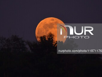 The Cold Moon is seen in the sky from Morigaon District in Assam, India, on December 15, 2024. The ''Cold Moon'' is the last full moon of 20...